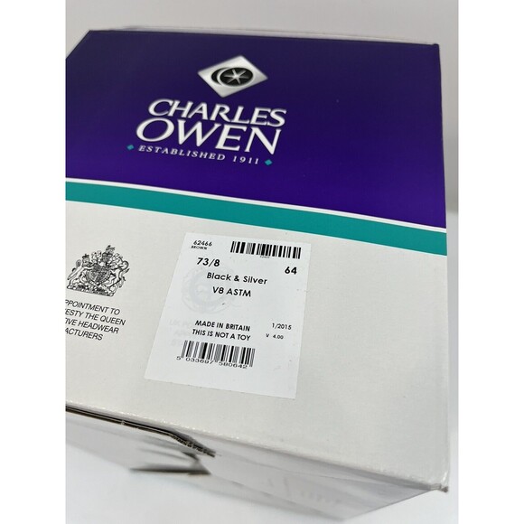 Charles Owen V8 Riding Helmet - 7 3/8- BLACK & SILVER - Brand NEW in Box - Picture 3 of 12